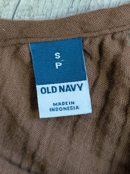 Old Navy Crinkle Gauze Tie Shoulder Jumpsuit Romper Brown Relaxed Wide Leg Boho - Picture 8 of 12